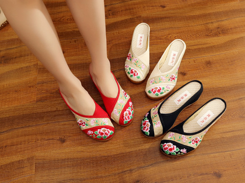 Aromatherapy Dignity Pinellia Yan Ruyu Embroidered Linen Slippers Canvas Embroidered Shoes Inner Height Retro Shoes