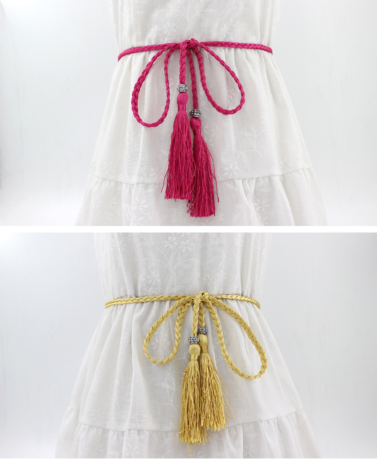 Catena in vita con corda decorata con nodo fine in stile cinese, cintura in seta di cotone con nappa intrecciata da donna in stile etnico femminile, cintura sottile alla moda femminile_voghion.com