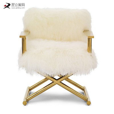 澳洲羊毛沙发椅不锈钢懒人椅摩登后现代休闲椅单位椅 奢侈店座椅|ms