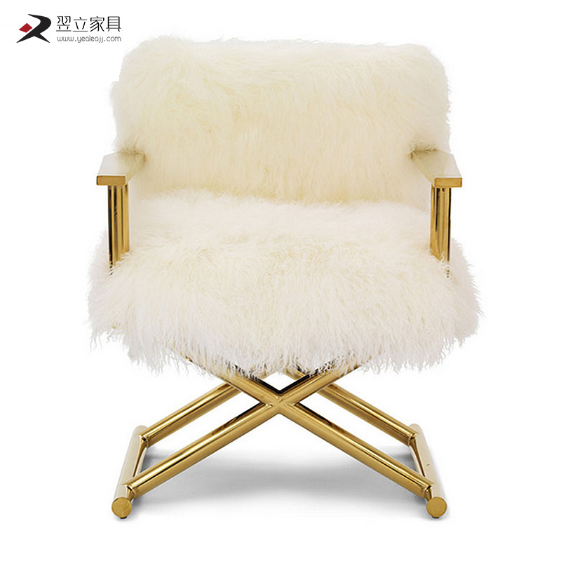 澳洲羊毛沙发椅不锈钢懒人椅摩登后现代休闲椅单位椅 奢侈店座椅|ms