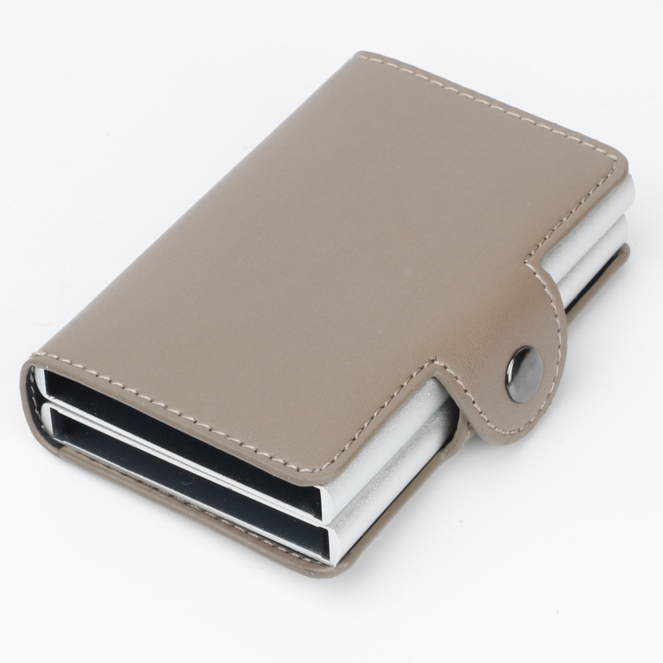 automatic pop-up metal wallet antitheft anti-magnetic RFID card case aluminum metal card  PU leather credit card holder