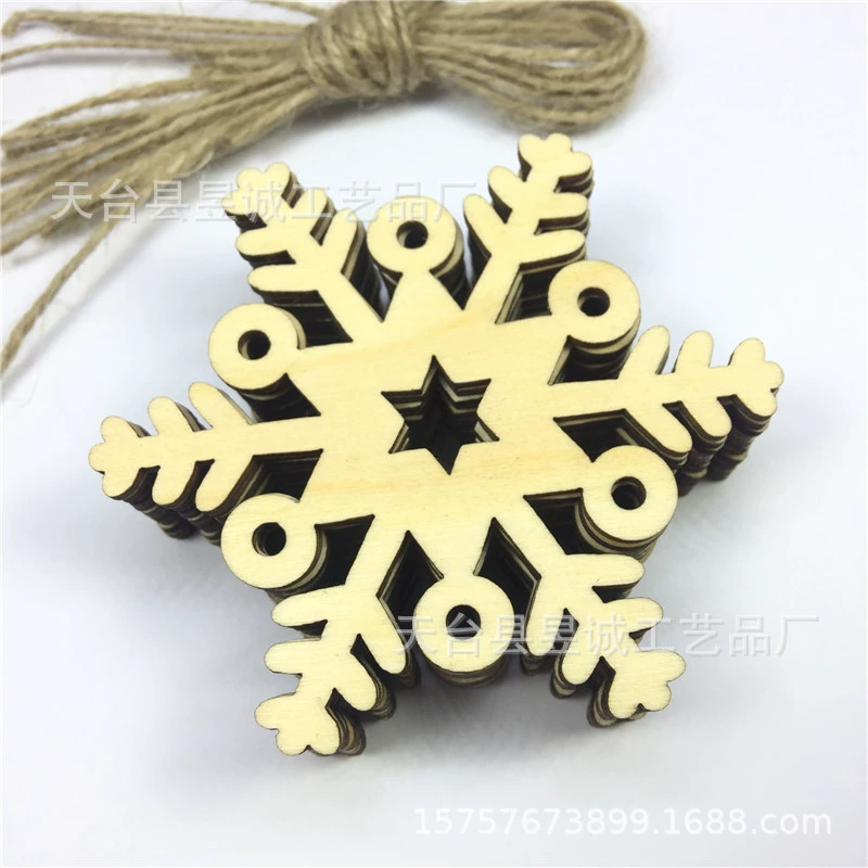 Деревянная Рождественская Снежинка Кулон деревянное ремесло материал для защиты окружающей среды компьютер лазерная резьба украшение Снежинка