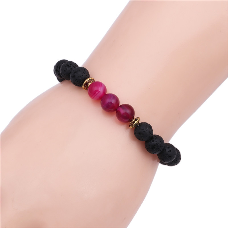 8mm Natural Line Agate Bracelet Colorful Seven Chakra Energy Yoga Beads Bracelet display picture 30