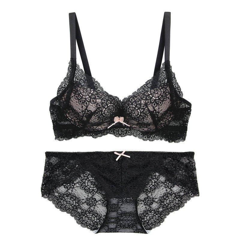 3285 # Vinifang New Sexy Lace Embroidery No Steel Ring Comfortable Gathering Underwear Bra Set_voghion.com