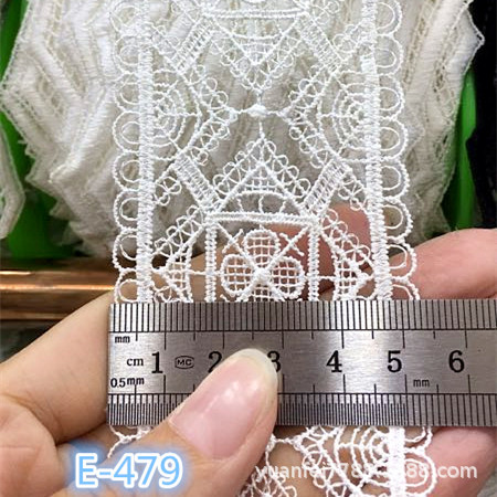 E-479新本精细涤纶细线双边菱形花朵韩国刺绣蕾丝洋装花边DIY辅料