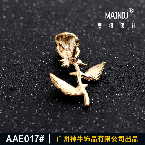 AAE017 Fashion Rose Branch Suit Boutonniere Korean Version Unisex Metal Flower Dress Pin