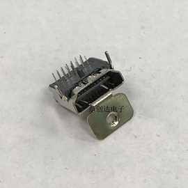 HDMI A/C型口母座|90度四脚DIP插板+针SMT全贴180度+带耳朵螺孔