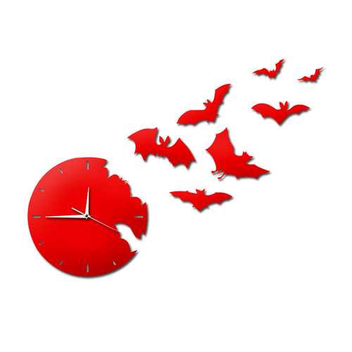 Mirror Wall Clock, Trendy and Personal, 3D Wall Sticker Clock Decor, Bat-Shaped Wall Clock