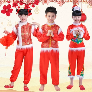 新款元旦儿童秧歌演出服装幼儿喜庆开门红舞蹈服唐装民族服男女童