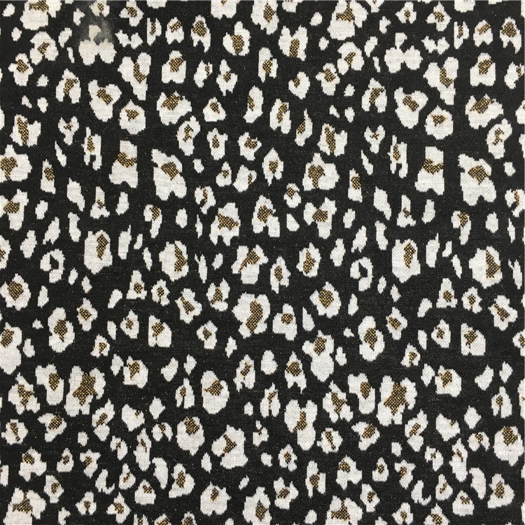 厂家供应针织涤氨金丝豹纹提花面料  多色可选 时尚女装面料
