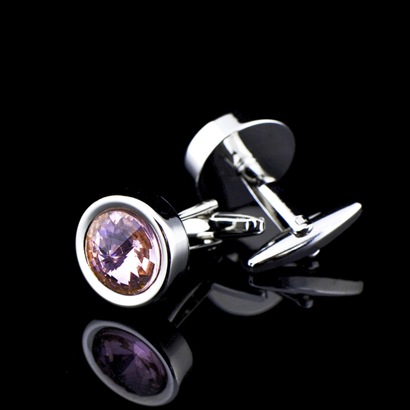 英博圆形香槟粉色水晶袖扣袖钉商务法式纽扣639cufflinks/910007
