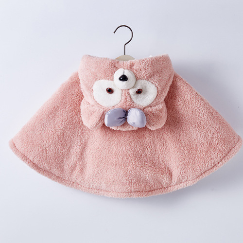 Baby quilted cloak autumn and winter new children's Korean version cartoon furry red panda thickened windproof hooded shawl