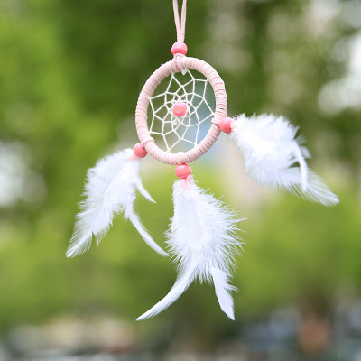 新款捕梦网汽车羽毛挂件粉色韩国绒手工挂饰节日礼品家居挂饰批发