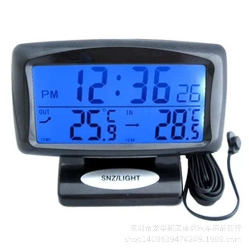 汽车温度计车内外双温度 电子时钟表 汽车电子钟 车载温度计夜光|ru