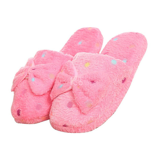 New Bow Cotton Slippers Women's Cute Winter Warm Cotton Slippers Home Non-Slip Indoor Floor Fur Slippers