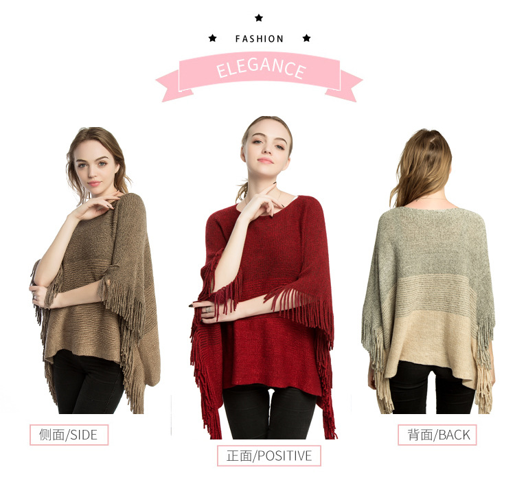 大码女士针织套头衫 跨境热销斗篷披肩 poncho