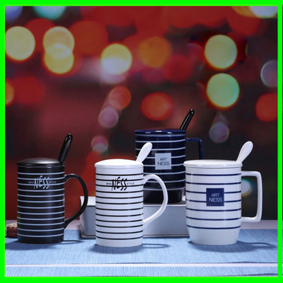 new pattern stripe Mug With cover new pattern Mug supply ceramics customized stripe Mug wholesale