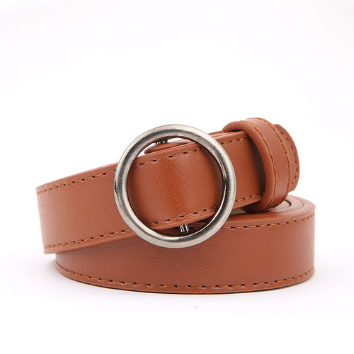 Korean style belt for women with round buckle, holeless, versatile, trendy trousers belt, student decorative retro belt, women's fine factory direct sale