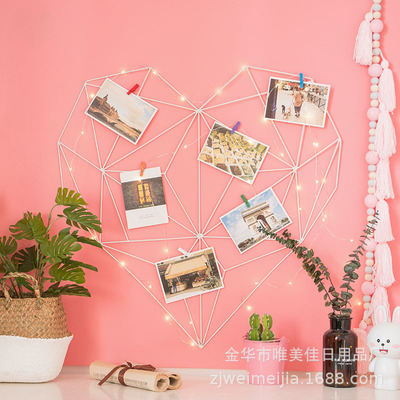 ins heart-shaped decorate grid Photo wall Simplicity Iron art Photo frame Wall hanging Stands Iron frame Clamp suspension Photo wall