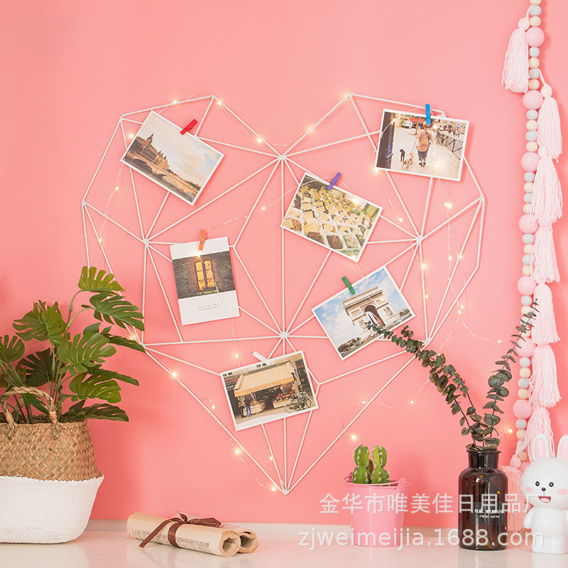 ins heart-shaped decorate grid Photo wall Simplicity Iron art Photo frame Wall hanging Stands Iron frame Clamp suspension Photo wall