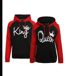 QUEEN KING Letter Print Long Sleeve Hooded Couple Sweatshirt NSHEQ64647