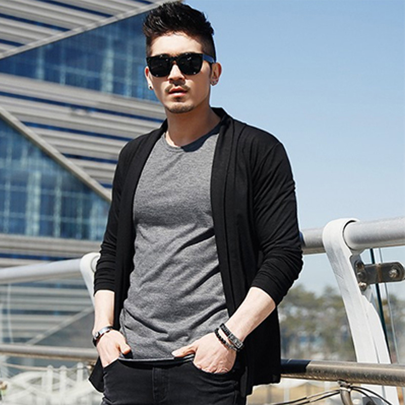 男士韩国东大门潮男装纯色时尚韩版修身薄款开衫外套针织衫 CD007