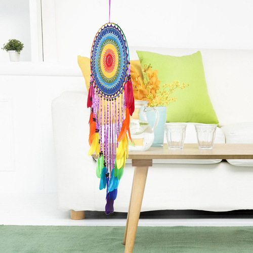 Indian style 40 cm colorful crocheted flower large floating dream catcher pendant wall decoration oversized dream catcher
