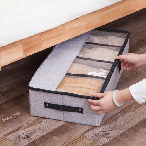 Patented washable multifunctional fabric transparent shoe box underwear cotton and linen storage box bed bottom shoe storage box