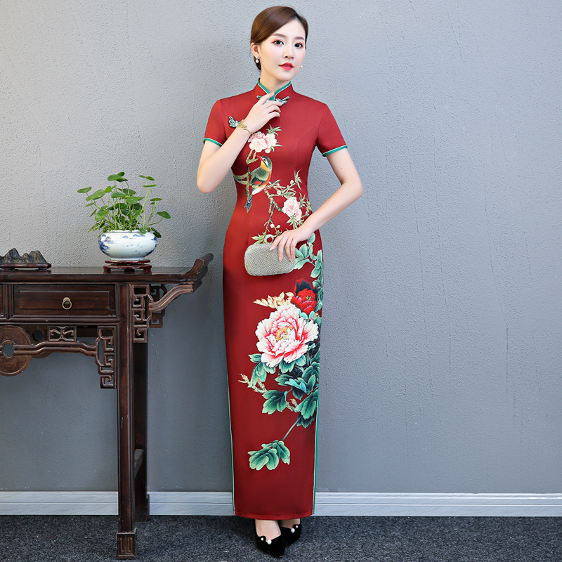 Cheongsam retro large size dress long walk show party cheongsam