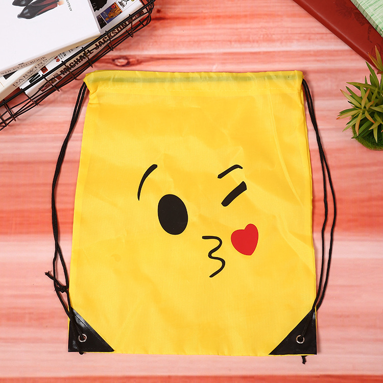 现货批发防水210d涤纶抽绳束口袋 emoji表情笑脸抽绳袋QQ表情收纳