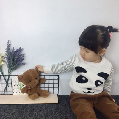 2018秋冬新款熊猫针织衫春秋韩版上衣外套男女童装宝宝可爱毛衣潮|ru