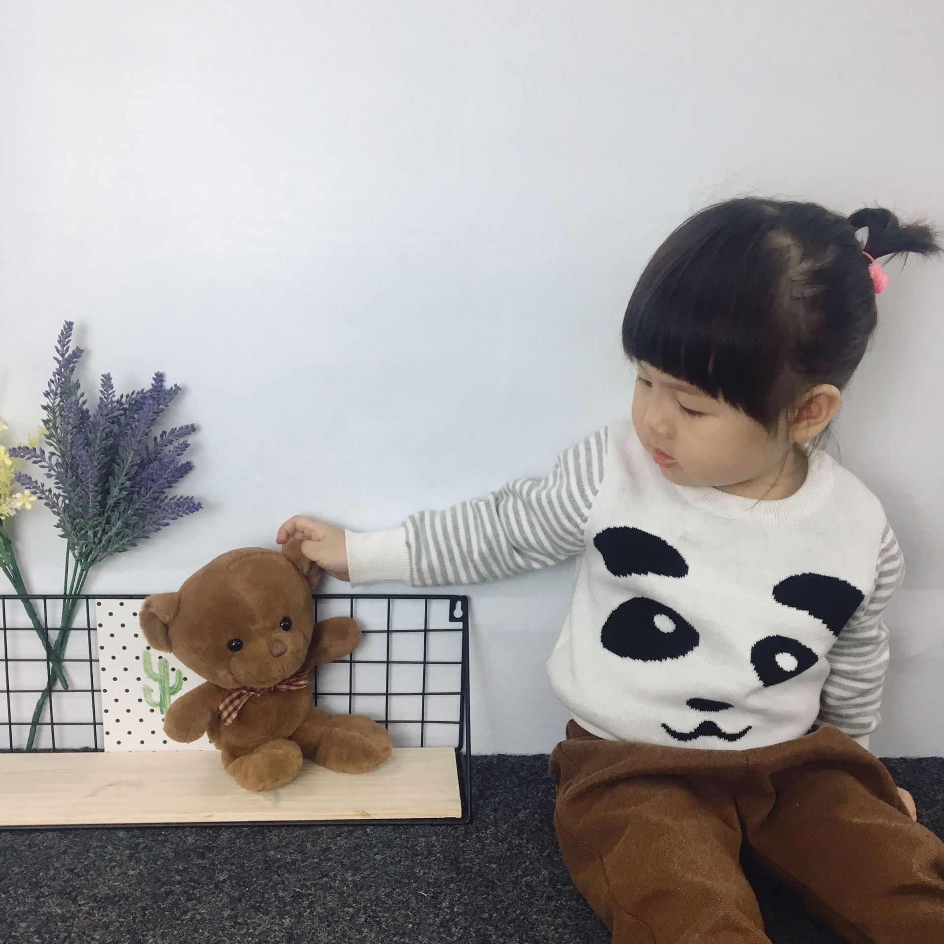 2018秋冬新款熊猫针织衫春秋韩版上衣外套男女童装宝宝可爱毛衣潮|ru