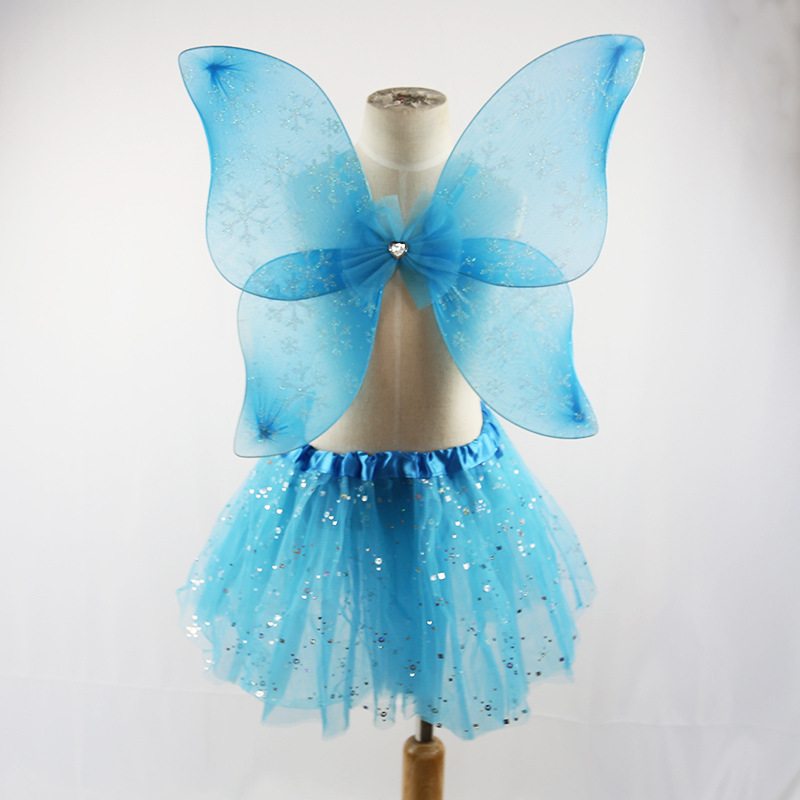 En stock al por mayor del partido del festival apoyos del traje del funcionamiento de los niños chica Ángel elfo alas traje