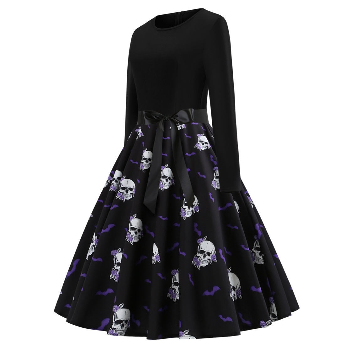 Vestido de estampado de calavera de manga larga con cuello redondo para mujer nihaostyles disfraces de halloween al por mayor NSSAP78825