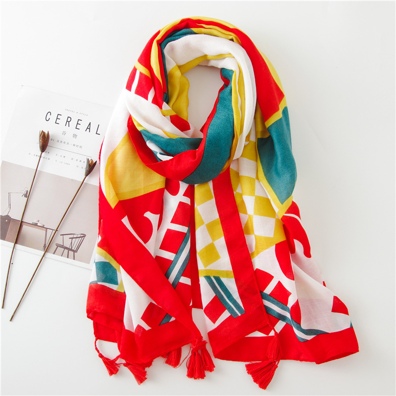 Sun Shawl Women Summer National Style Cotton And Linen Silk Scarf Printing Tassel Tulle Travel Beach Towel Sunshade Scarf display picture 51