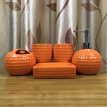 欧式浮雕 洗漱卫浴套装  橙色高尔夫 五件套 圆形雕刻 浴室用品
