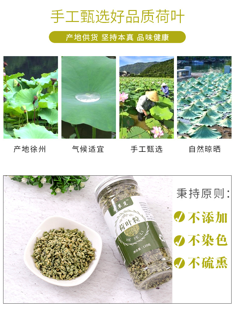 Lotus Leaf Tea (Nelumbo nucifera) — Dried He Ye Granules, 120g Jar, Weishan Lake Origin overview