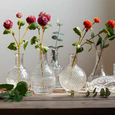 马德里细口创意欧式复古浮雕玻璃花瓶小清新客厅宫廷插花花器摆件