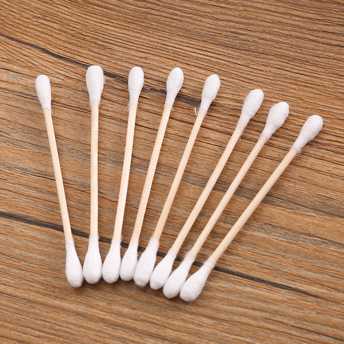 Double-ended wooden stick cotton swab disposable tampon swab for ear makeup removal cotton swab