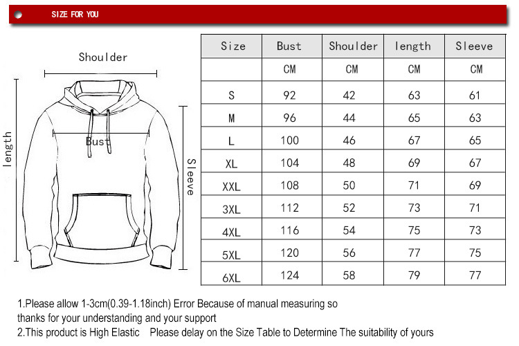 奕晨电子商务卫衣尺码表英文