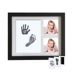 Baby hand and foot print washless ink newborn baby wooden frame hand and foot print three-grid ink frame hand print mud
