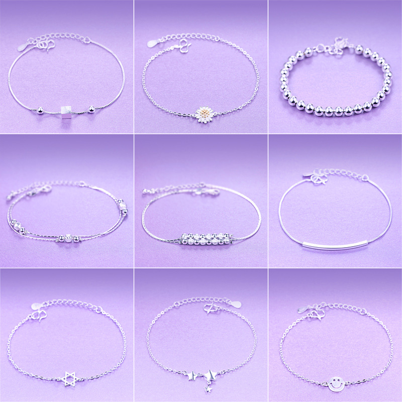 跨境专供银手链女士时尚韩版串珠手饰摆地摊货赠品小饰品礼物批发