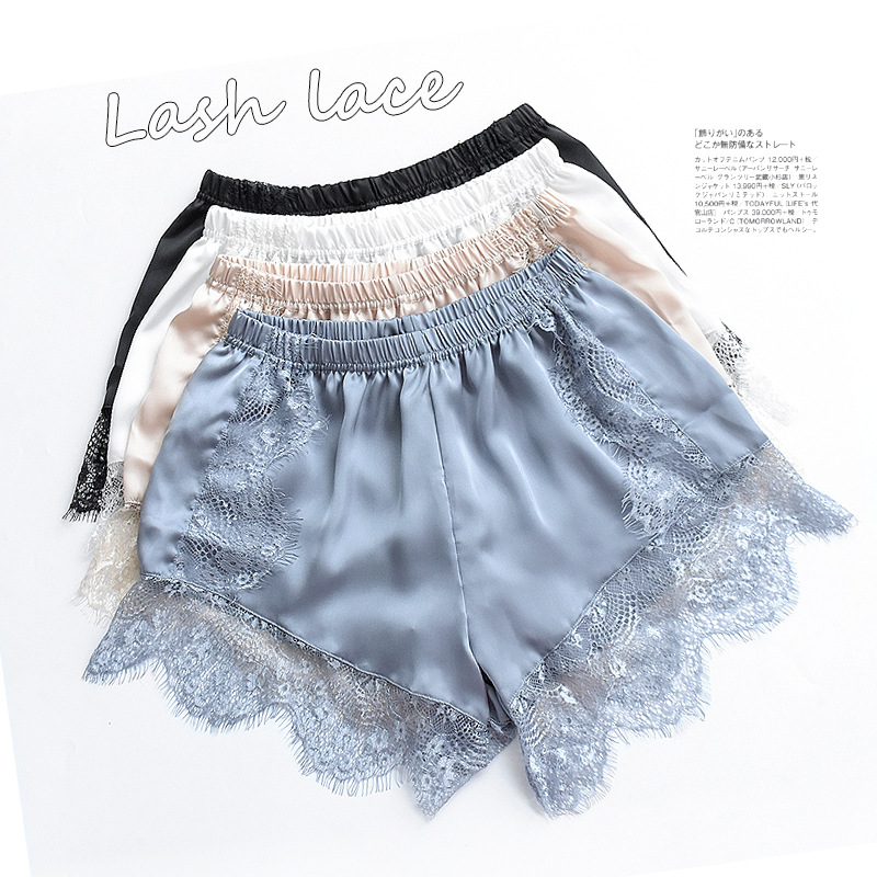 春夏新品睫毛蕾丝安全裤女士防走光仿真丝透气三分短裤日系家居裤|ms