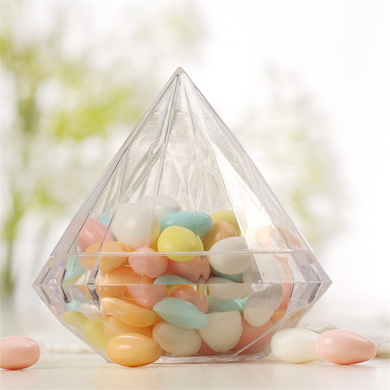 厂家现货食品级透明材质钻石塑料盒包装盒创意喜糖盒糖果盒子