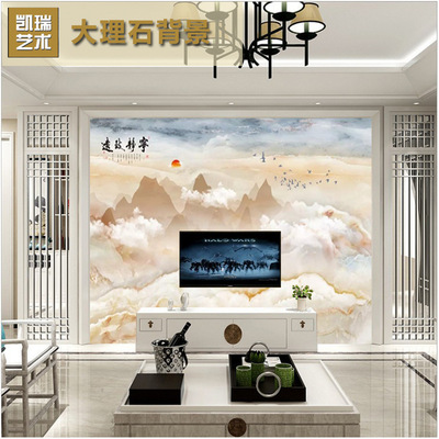 廠家定制生産  新中式奢華大理石紋理山水電視背景牆000083