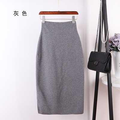2018韩国东大门秋装新款女装性感显瘦包臀开叉针织半身裙