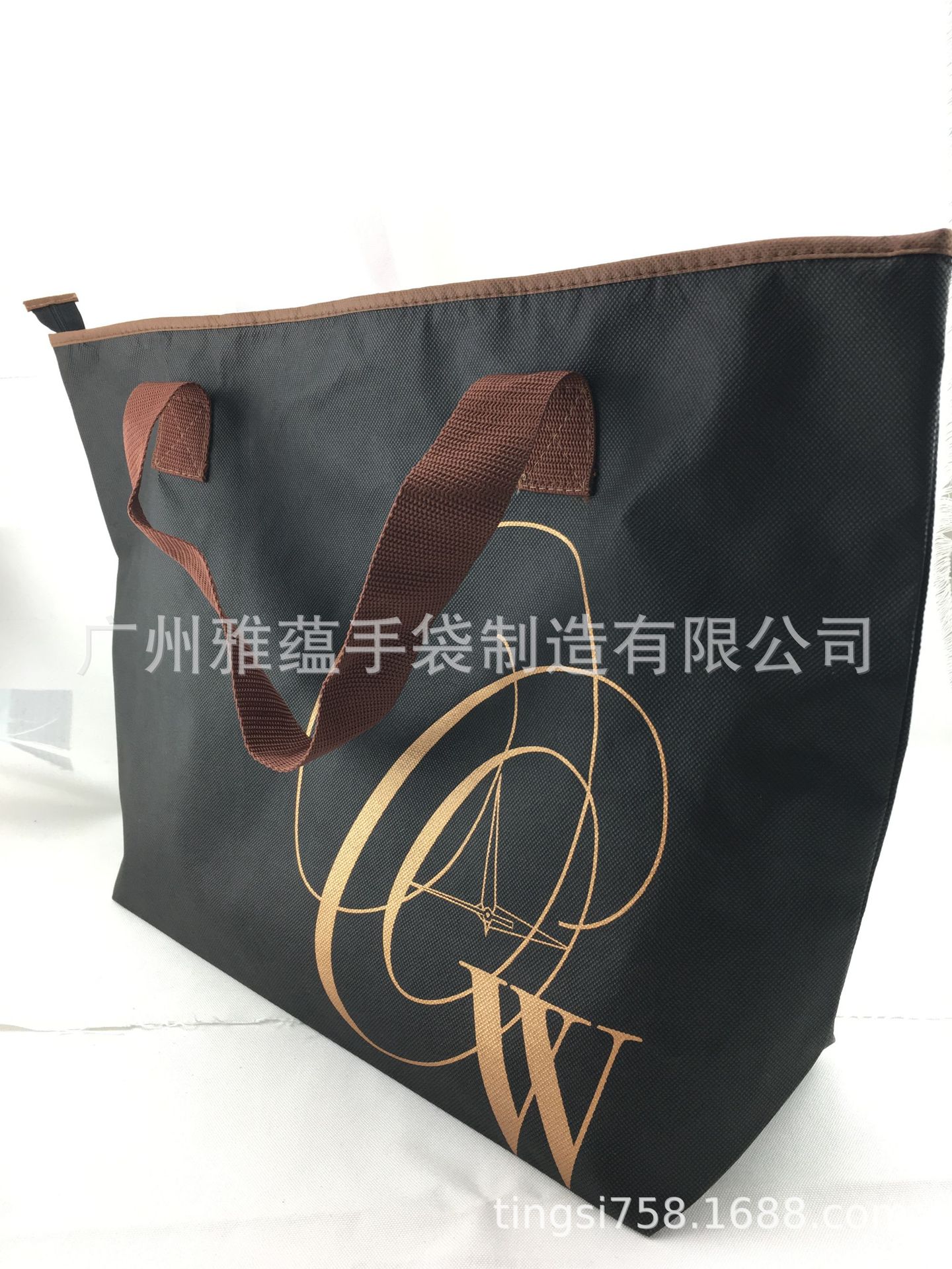 供应环保拉链袋 黑色无纺布袋 金属色印花 水饺包购物袋 手提袋