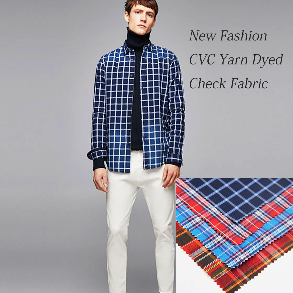 厂家直销 外贸花型 CVC色织彩色格子 休闲衬衫面料