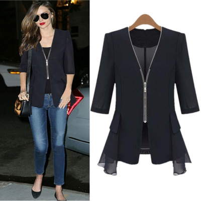 欧美大码女装夏胖mm雪纺拉链开衫加肥200斤显瘦防晒衫空调服