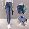 Fashion girl spring new high waist jeans Korean version with decoration self-cultivation elastic small pants